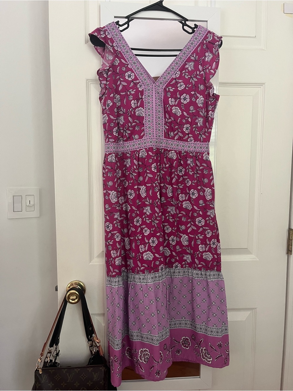 LOFT Floral V-Neck Pink Tiered Sundress (Size 0P)